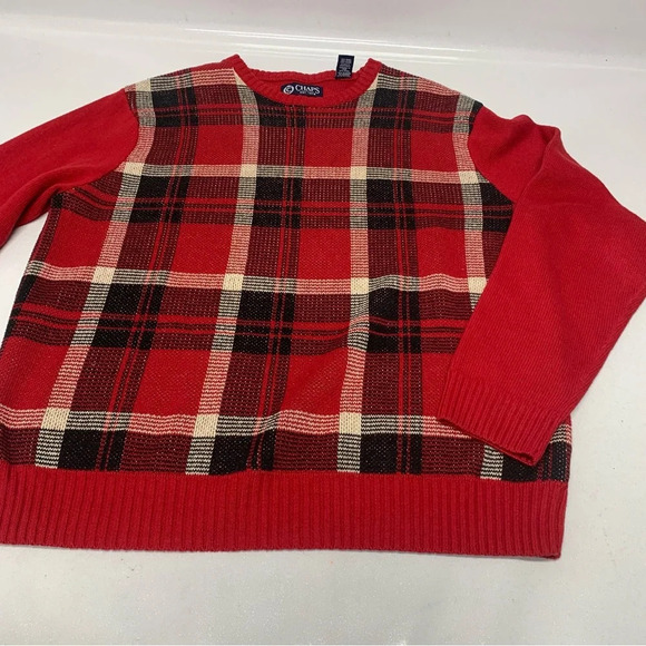 Chaps Red‎ Plaid Crew Neck Sweater Men Large  Grandpa Preppy Casual Holiday Work - Picture 6 of 10